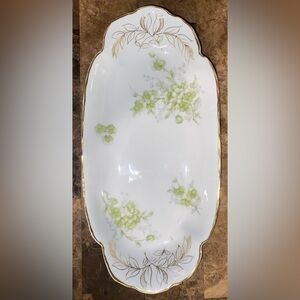 Chic Floral Oval Serving Platter with Gold Accents